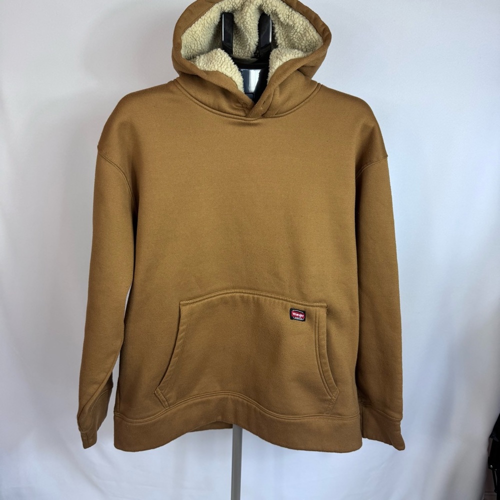 Wrangler Sherpa Lined Hoodie Mens Large Brown Workwear Western Ranch Pullover